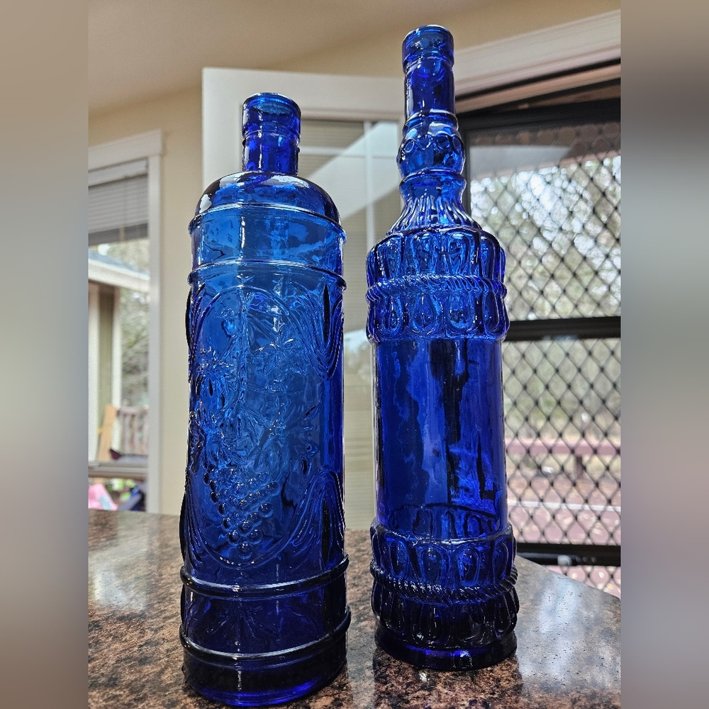 Glass decor bottles, cobalt blue,excellent condition!